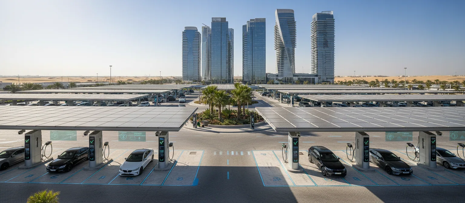 Solar-powered smart parking facility operating in Dubai